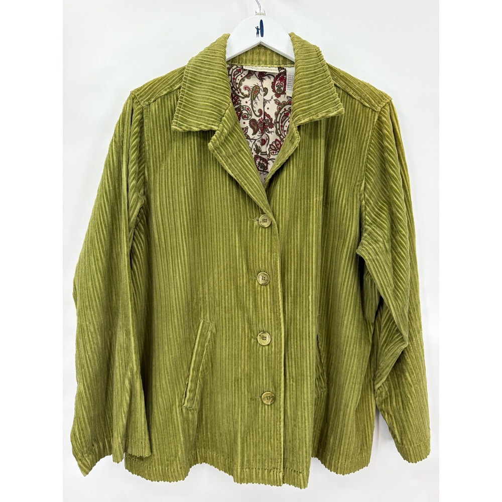 Vtg Moss Green Corduroy Jacket Cotton Paisley Lined XL Granola Girl Retro Indie - Picture 1 of 9